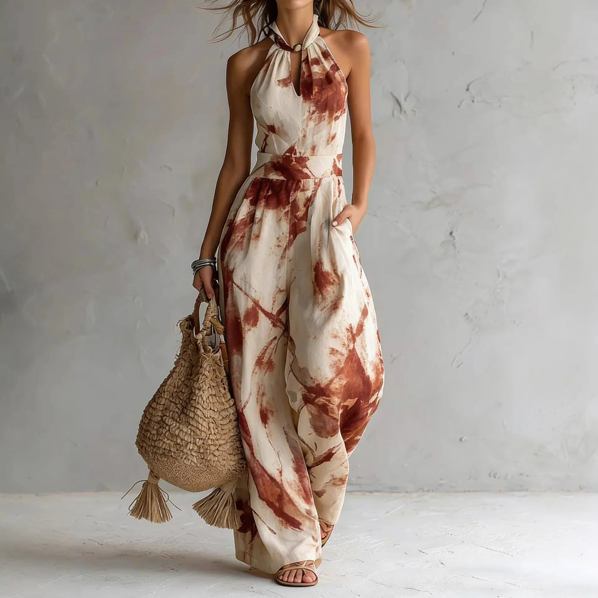 Dorene – Halterneck Wide-Leg Printed Jumpsuit