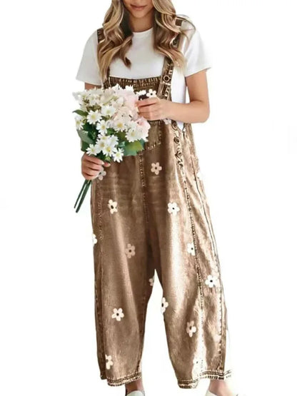 Natalia – Floral Denim Wide-Leg Overalls