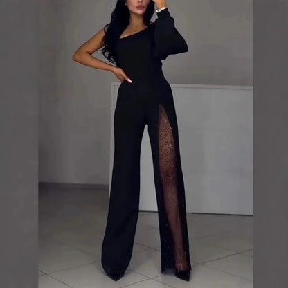 Susan – Elegant Mesh Panel Wide-Leg Jumpsuit