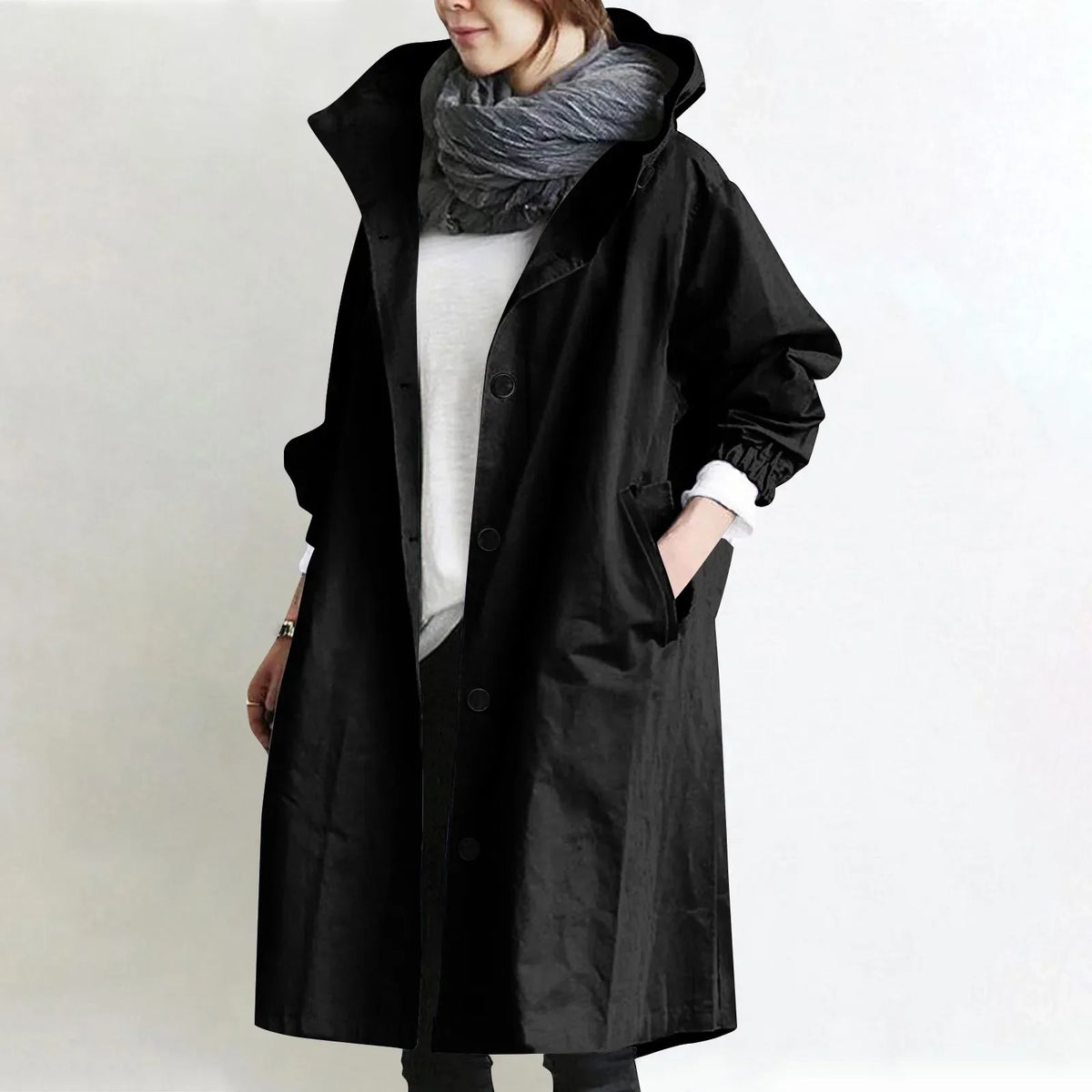 Sarah – Hooded Longline Relaxed Trench Coat