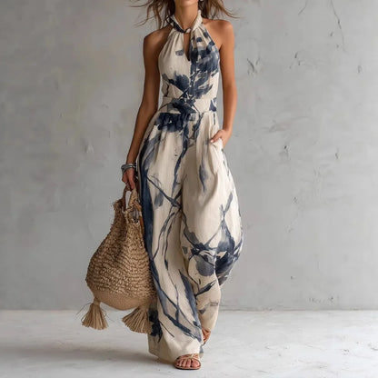 Dorene – Halterneck Wide-Leg Printed Jumpsuit