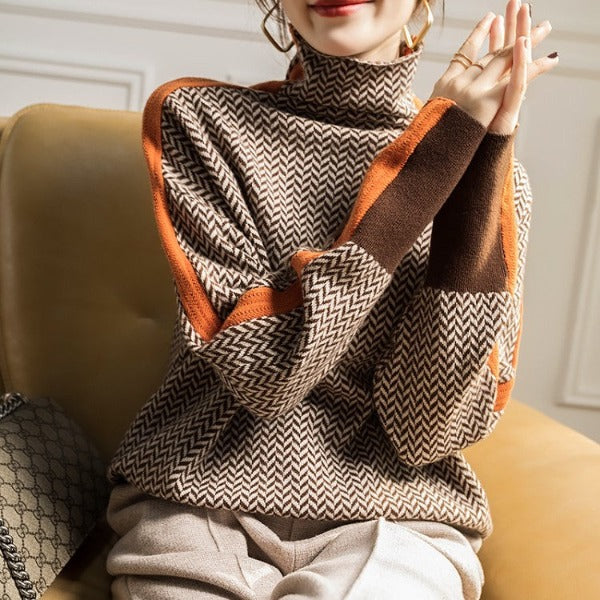 Marie – Herringbone Turtleneck Sweater
