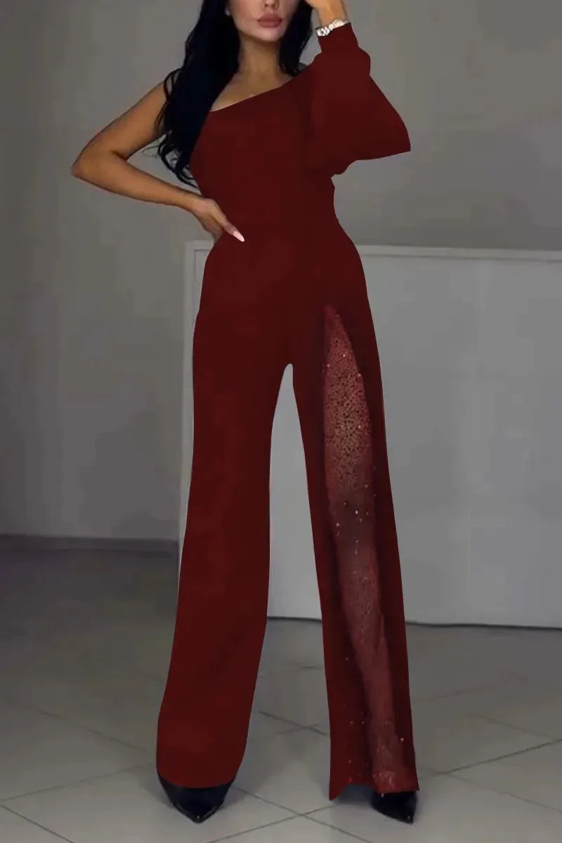Susan – Elegant Mesh Panel Wide-Leg Jumpsuit