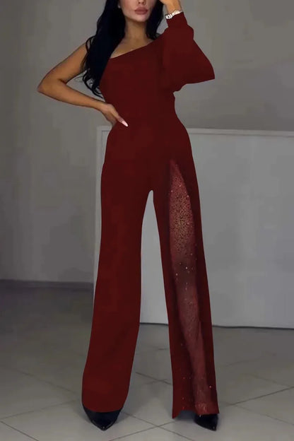 Susan – Elegant Mesh Panel Wide-Leg Jumpsuit