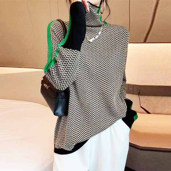 Marie – Herringbone Turtleneck Sweater