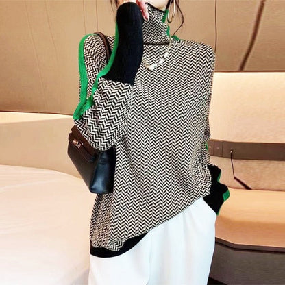 Marie – Herringbone Turtleneck Sweater