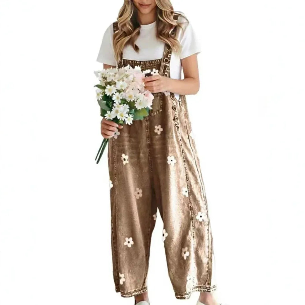 Natalia – Floral Denim Wide-Leg Overalls