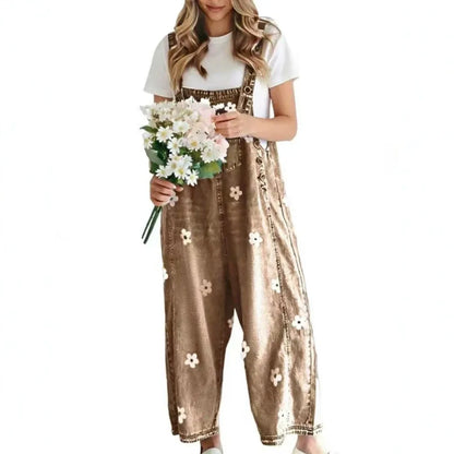 Natalia – Floral Denim Wide-Leg Overalls