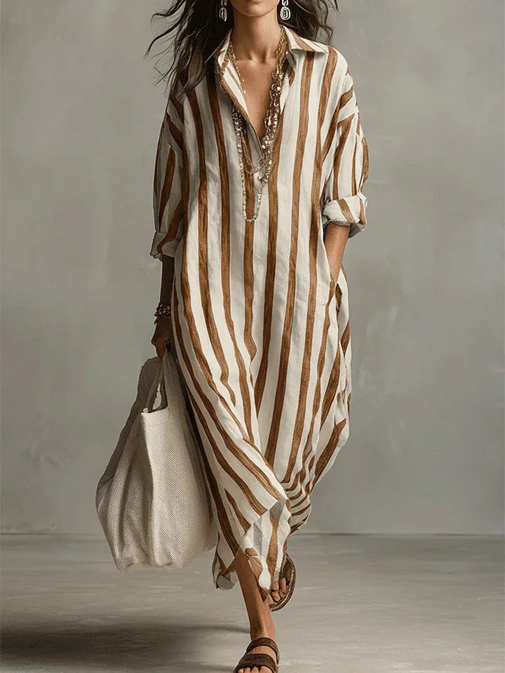 Rita – Striped Relaxed Shirt Midi Dress