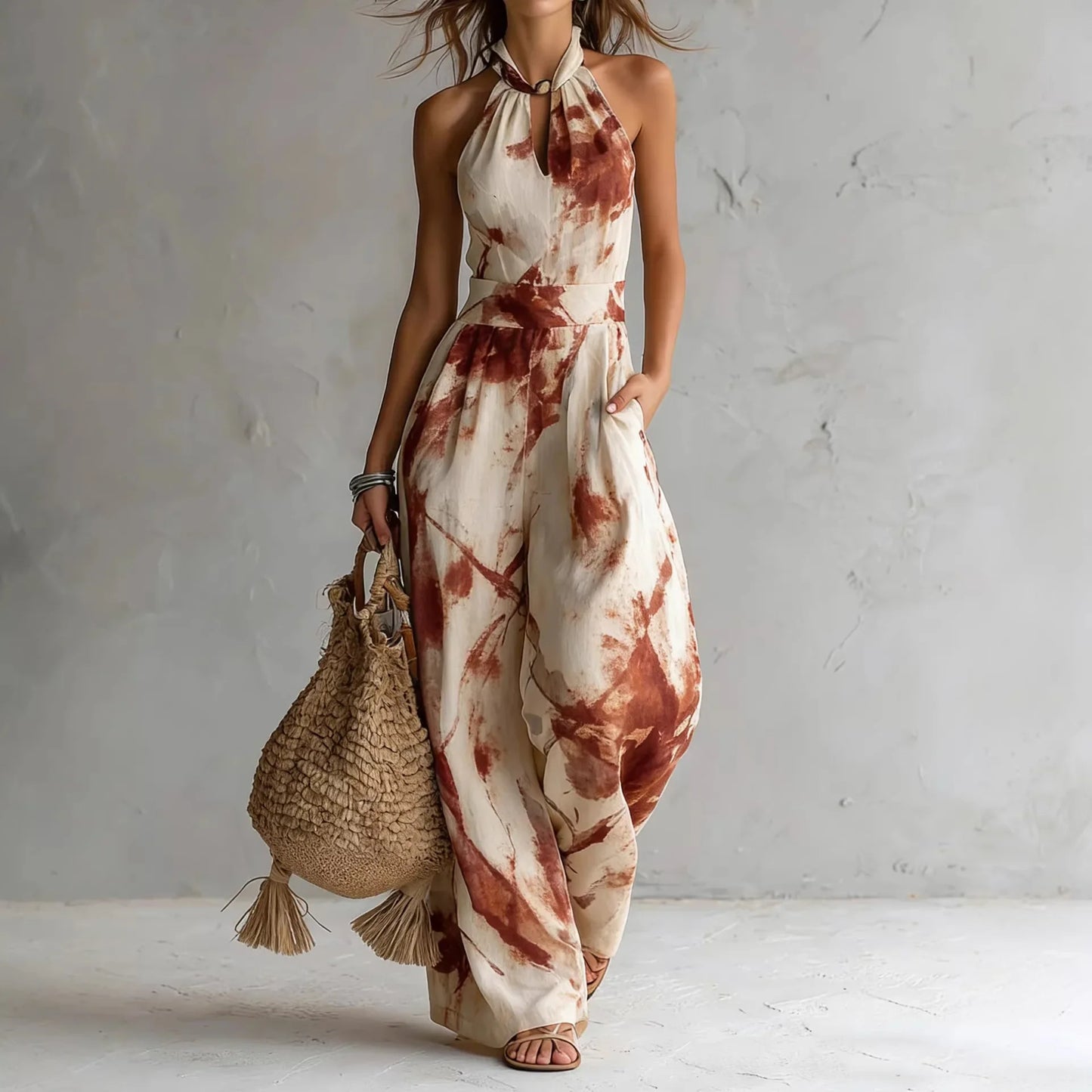 Dorene – Halterneck Wide-Leg Printed Jumpsuit