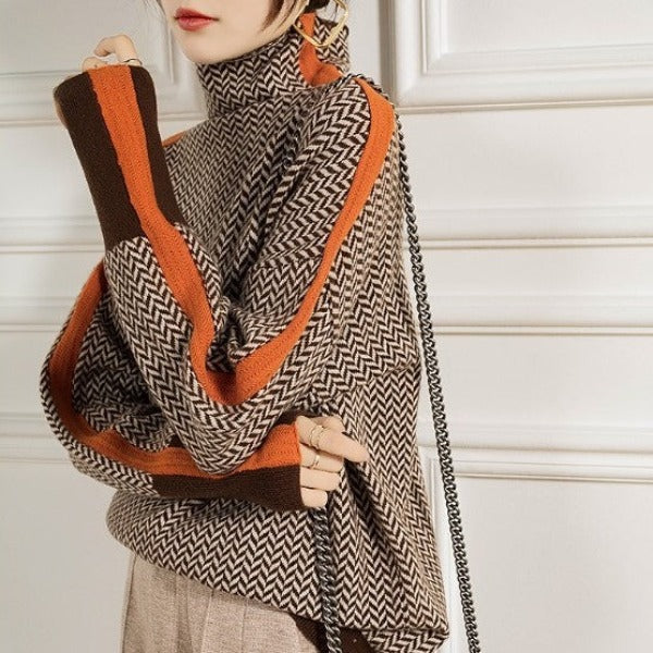 Marie – Herringbone Turtleneck Sweater