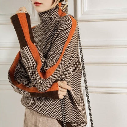 Marie – Herringbone Turtleneck Sweater
