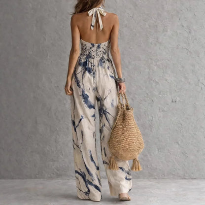 Dorene – Halterneck Wide-Leg Printed Jumpsuit