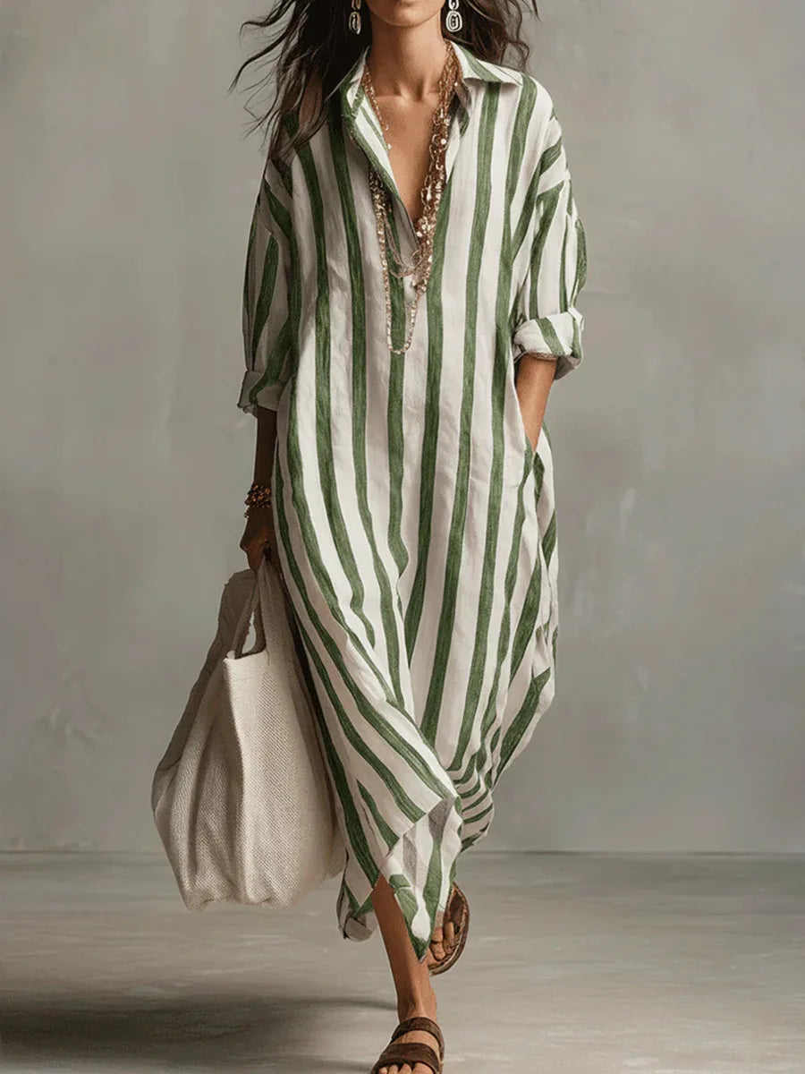 Rita – Striped Relaxed Shirt Midi Dress