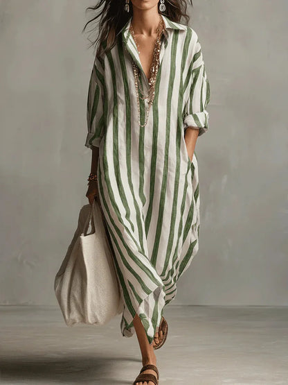 Rita – Striped Relaxed Shirt Midi Dress