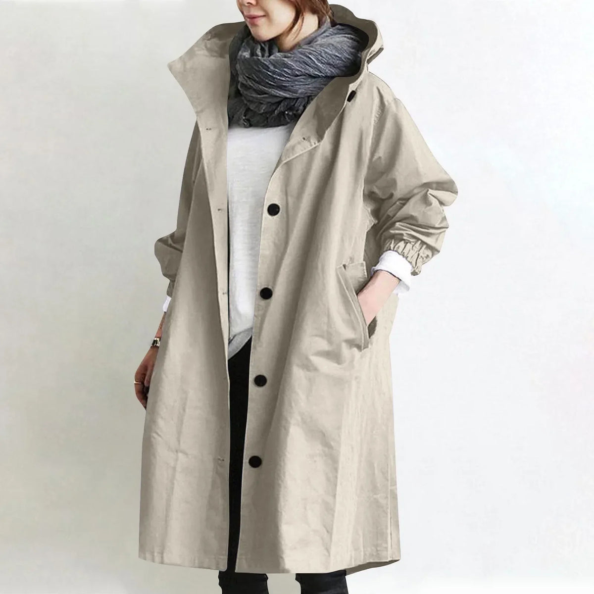 Sarah – Hooded Longline Relaxed Trench Coat