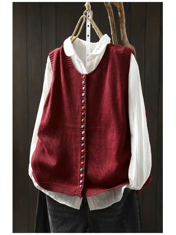 Mary – Knit Button-Front Sleeveless Vest