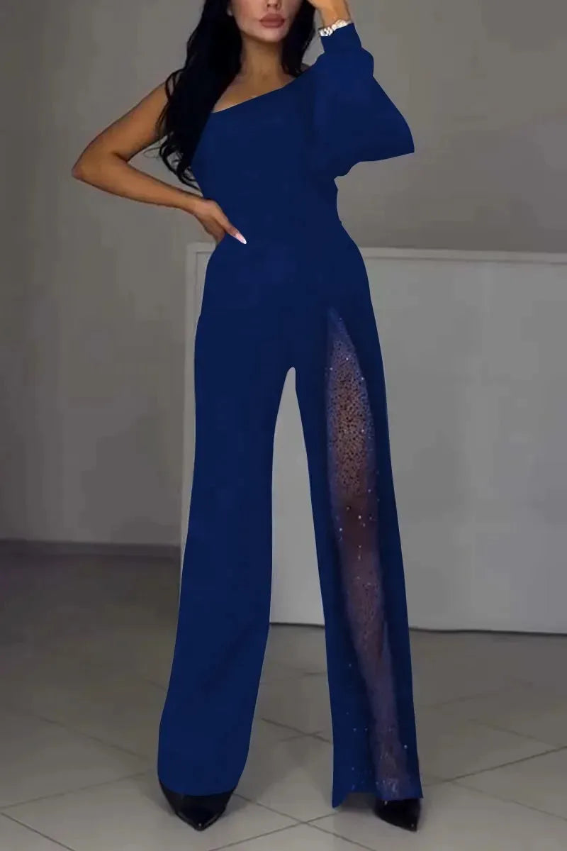 Susan – Elegant Mesh Panel Wide-Leg Jumpsuit