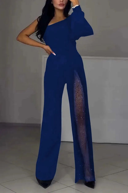 Susan – Elegant Mesh Panel Wide-Leg Jumpsuit