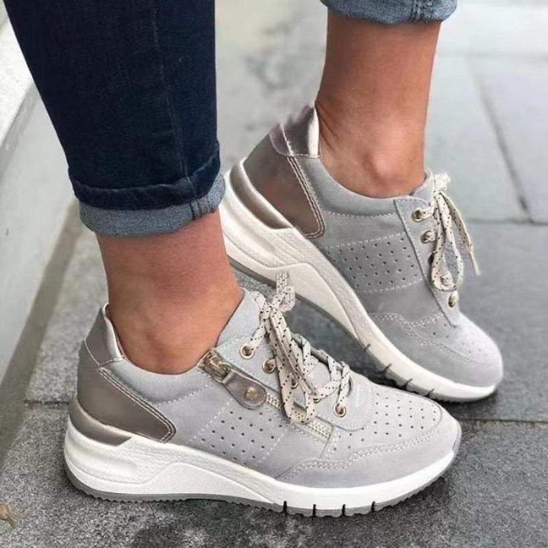 Vanessa – Lace-Up Wedge Sneakers with Zip Detail