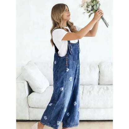 Natalia – Floral Denim Wide-Leg Overalls