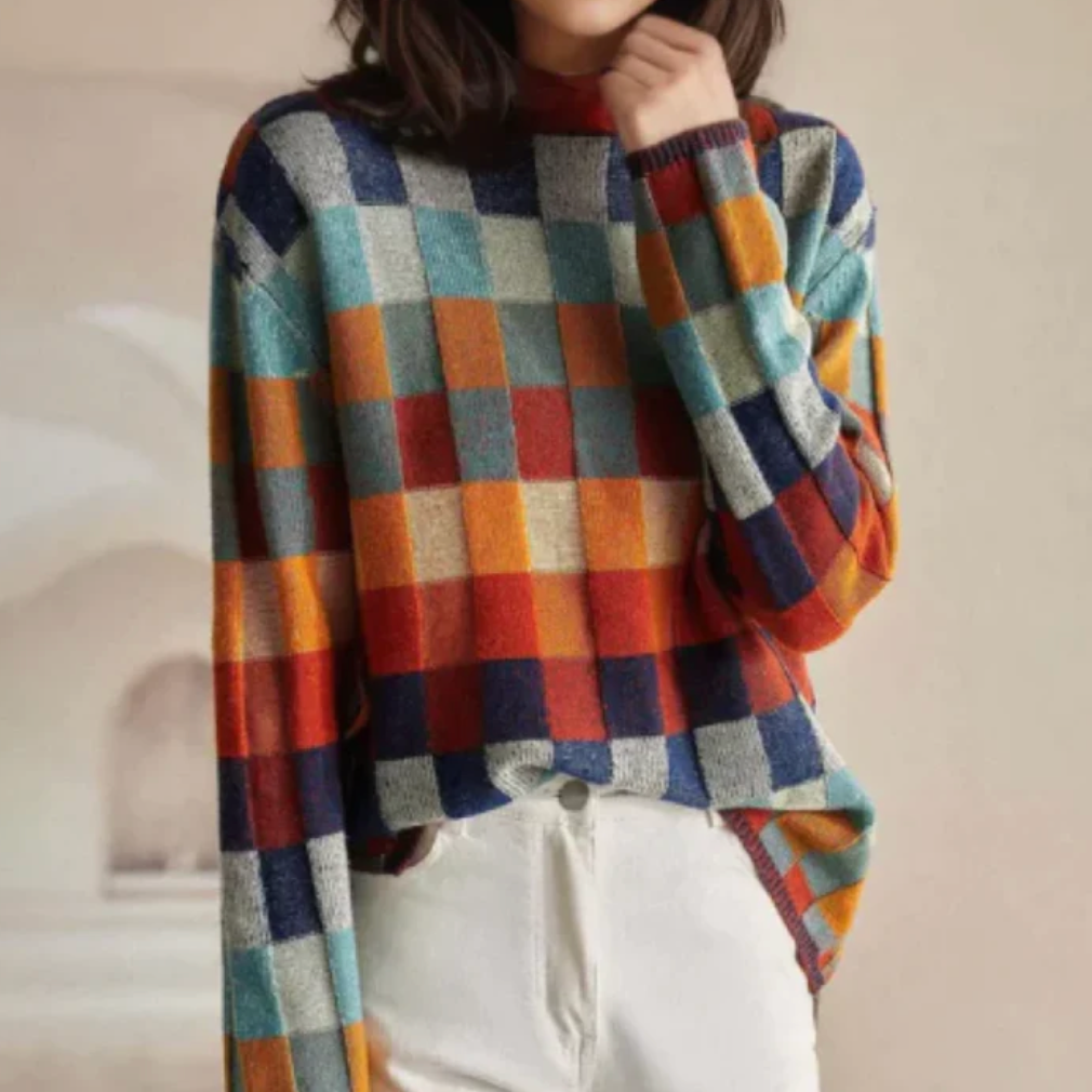Irene – Retro Check Turtleneck Sweater