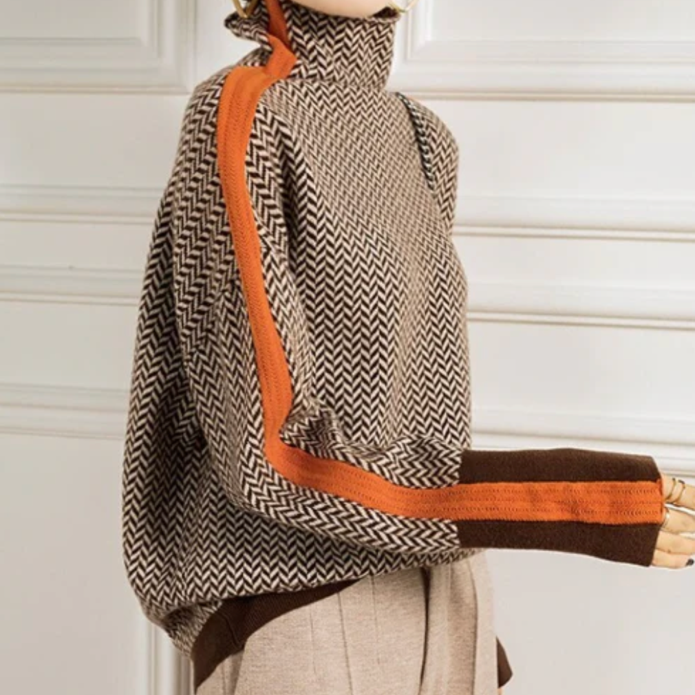 Marie – Herringbone Turtleneck Sweater