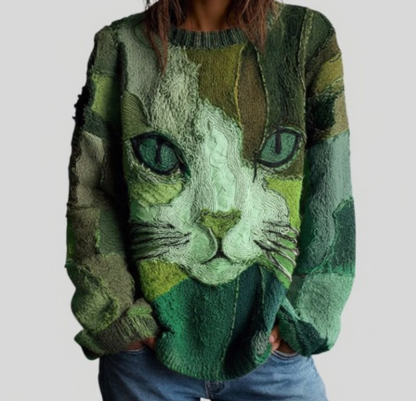 Joyce – Artistic Cat Patchwork Knit Sweater