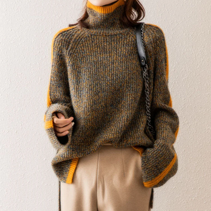 Shannon – Turtleneck Contrast Trim Knit Sweater