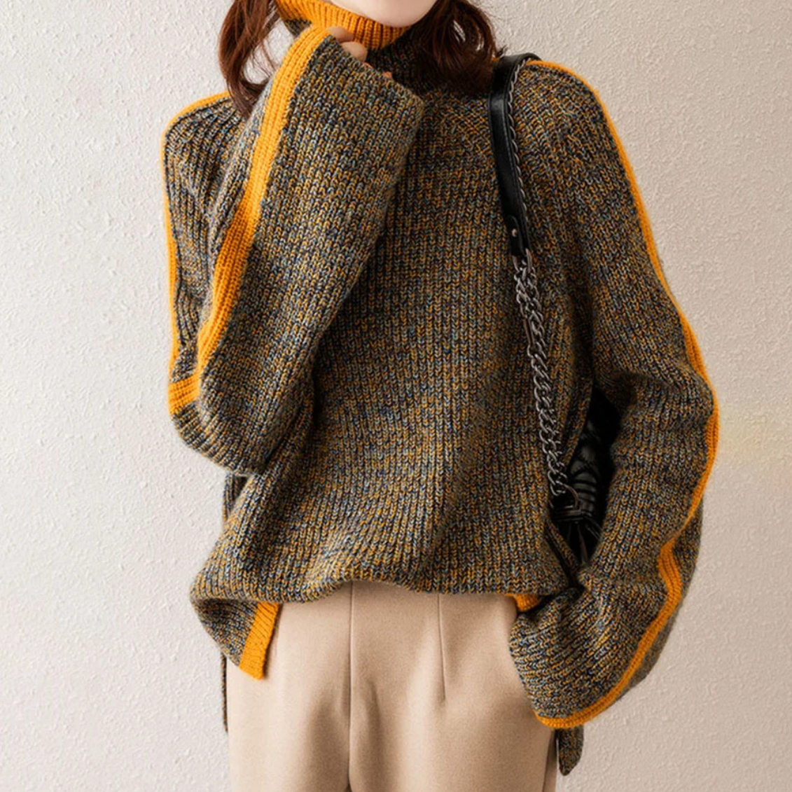 Shannon – Turtleneck Contrast Trim Knit Sweater