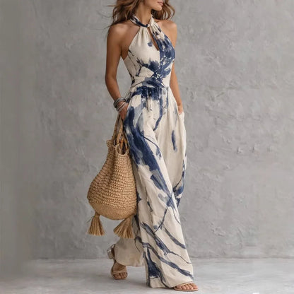 Dorene – Halterneck Wide-Leg Printed Jumpsuit