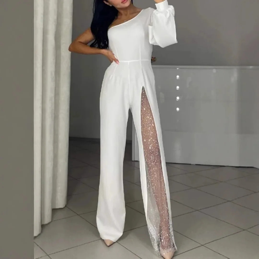 Susan – Elegant Mesh Panel Wide-Leg Jumpsuit