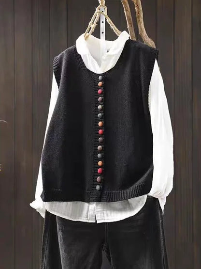 Mary – Knit Button-Front Sleeveless Vest