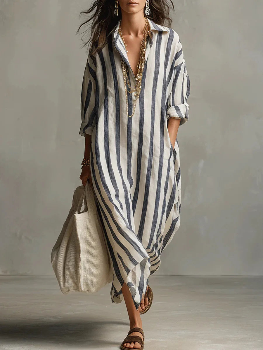 Rita – Striped Relaxed Shirt Midi Dress