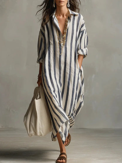 Rita – Striped Relaxed Shirt Midi Dress