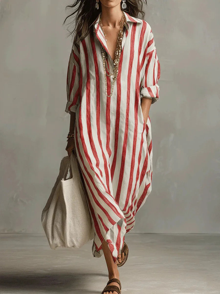 Rita – Striped Relaxed Shirt Midi Dress