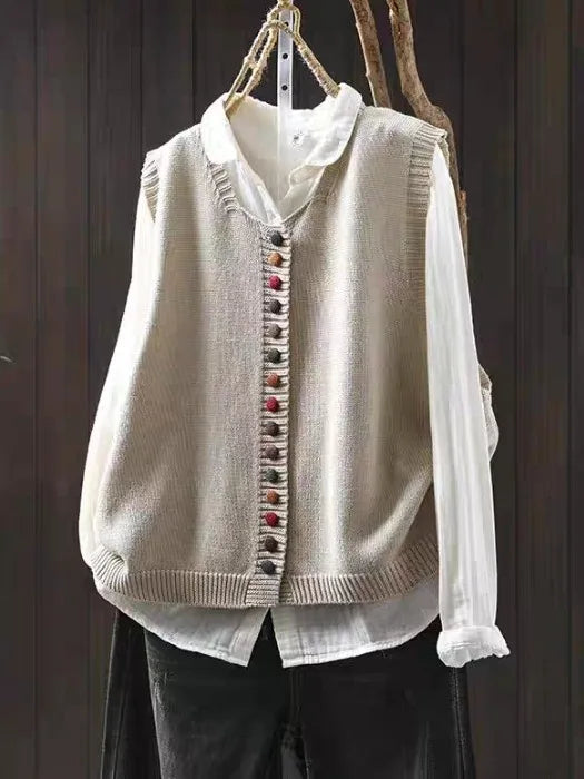 Mary – Knit Button-Front Sleeveless Vest