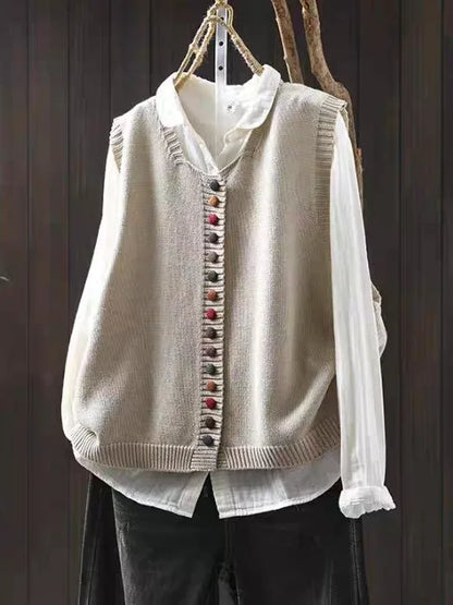 Mary – Knit Button-Front Sleeveless Vest