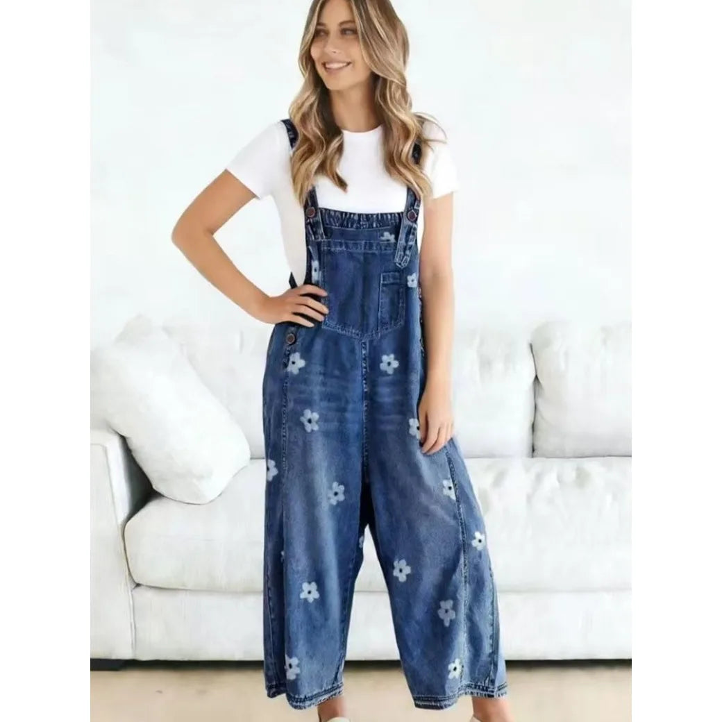 Natalia – Floral Denim Wide-Leg Overalls