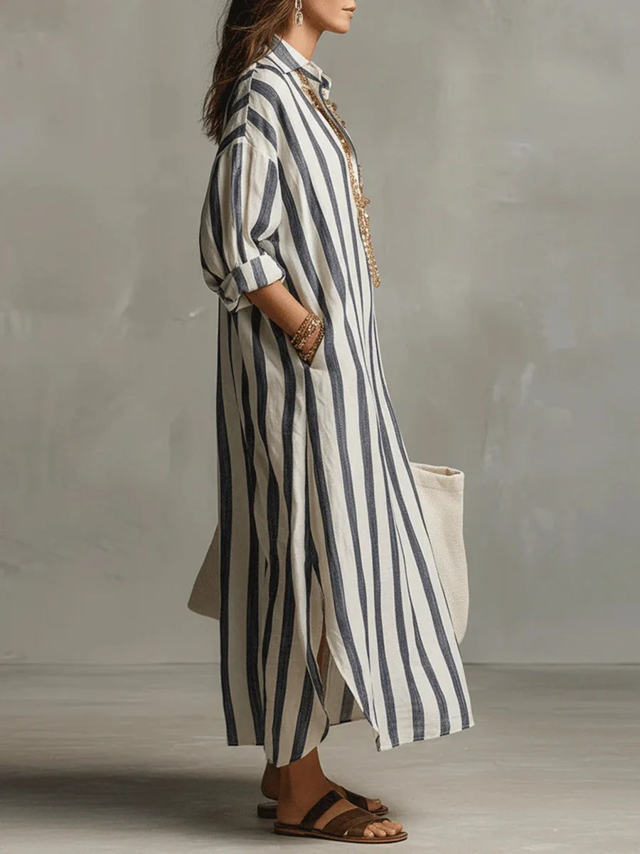 Rita – Striped Relaxed Shirt Midi Dress