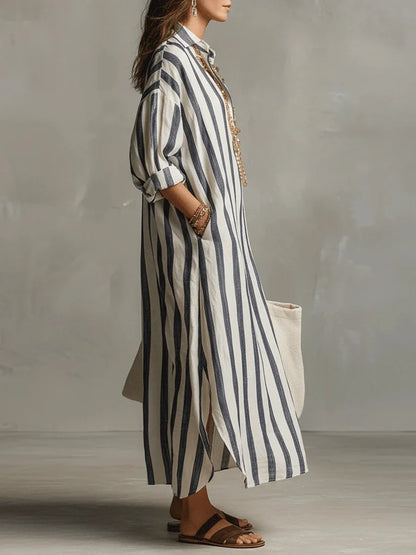 Rita – Striped Relaxed Shirt Midi Dress
