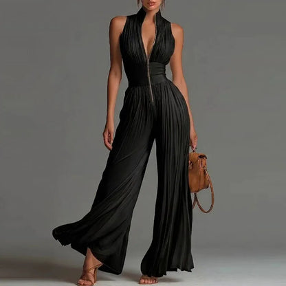 Helen – Pleated Wide Leg Halter Jumpsuit