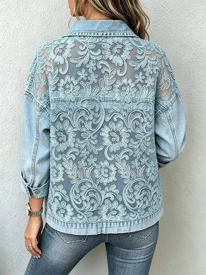 Gretchen – Floral Lace Panel Denim Jacket