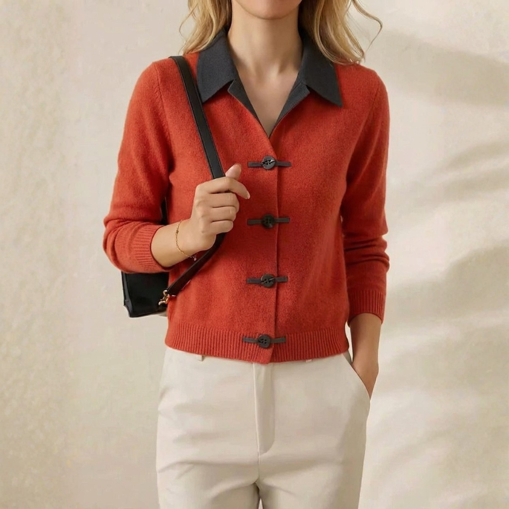 Lori – Collared Knit Cardigan with Toggle Buttons