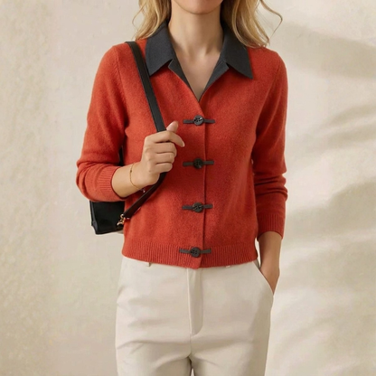 Lori – Collared Knit Cardigan with Toggle Buttons