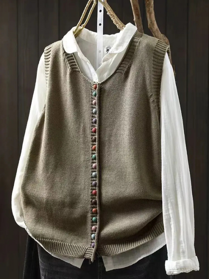 Mary – Knit Button-Front Sleeveless Vest