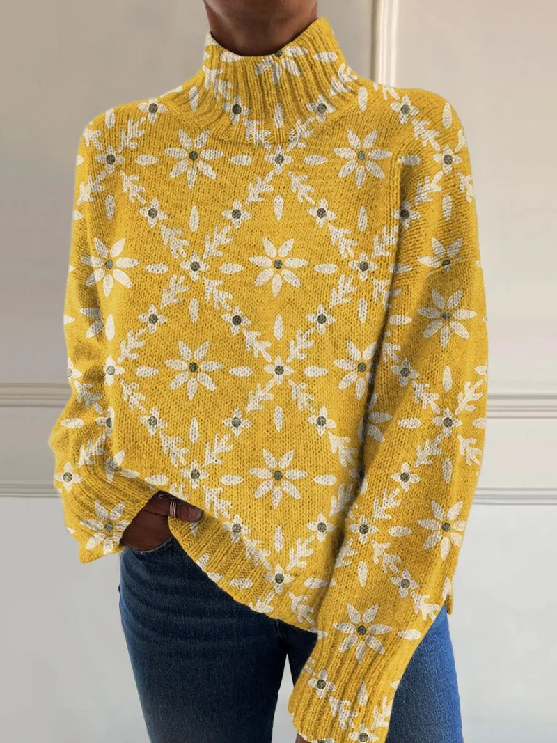 Carla – Floral Knit Turtleneck Sweater