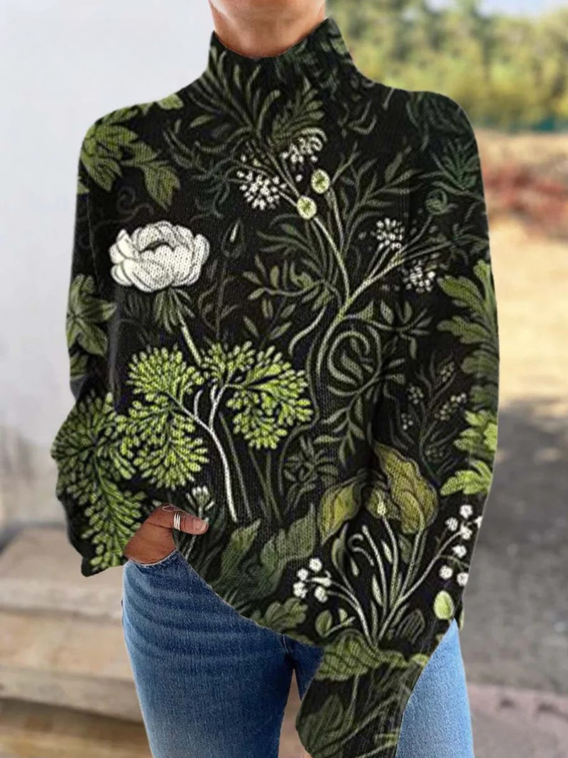 Sadie – Botanical Floral Turtleneck Sweater