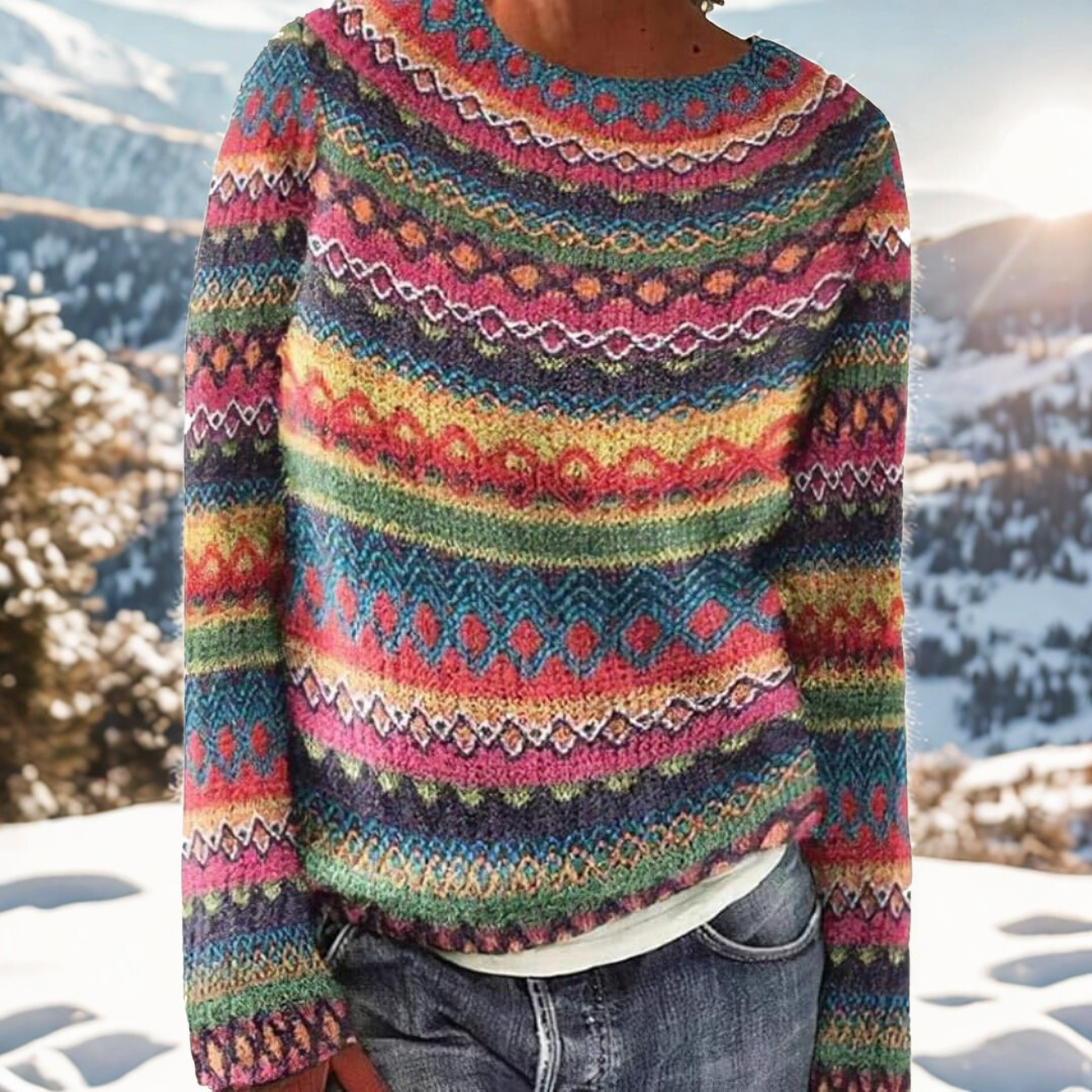 Eugenia – Folkloric Knit Sweater with Geometric Pattern