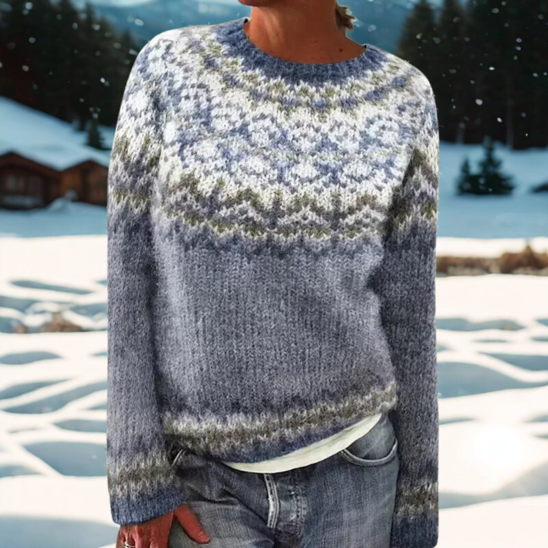 Terri – Knit Sweater with Woven Shoulder Pattern